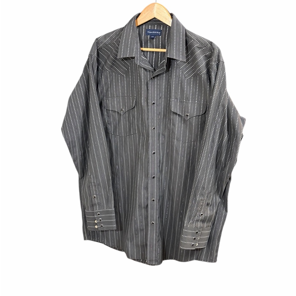 Men’s Cowboy Panhandle Slim Black & Silver Striped Button Down Shirt XL Tall